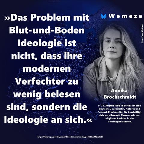 »Das Problem mit Blut-und-Boden Ideologie ist nicht, dass ihre modernen Verfechter zu wenig belesen sind, sondern die Ideologie an sich.«

Annika Brockschmidt
https://bsky.app/profile/ardenthistorian.bsky.social/post/3lnx742x2lk2l