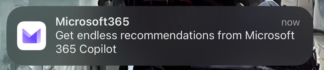Screenshot of an email notification, sent from Microsoft, with the subject “Get endless recommendations from Microsoft 365 Copilot”