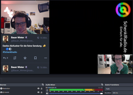 Screenshot aus OBS mit zwei Kameras und einer Audio Quelle