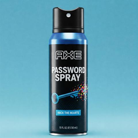 AI generate image of a can of password spray in the style of Axe Body Spray with the tag line “Hack The Hearts”