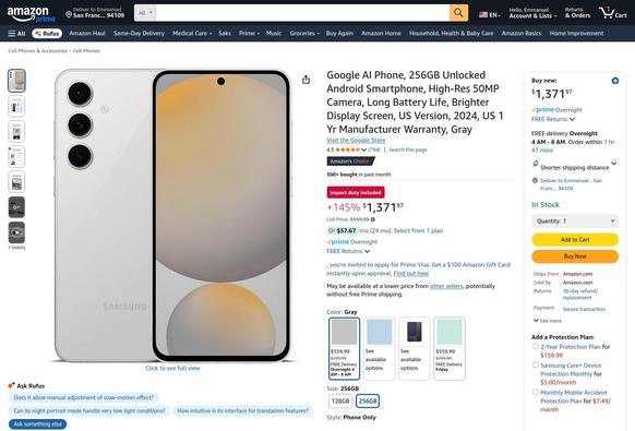A fabricated screenshot showing how Amazon could show the impact of tariffs.