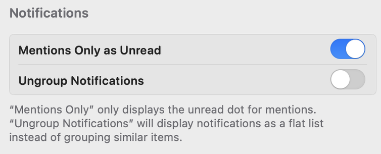 Screenshot of the Ivory settings for Notifications. “Ungroup Notifications” is off, suggesting that they should be grouped.