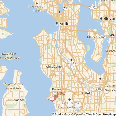 A map showing the location of the outage, centered around 10th Avenue Southwest in Burien.