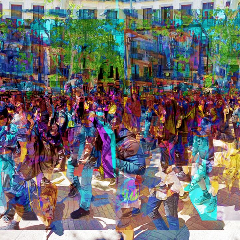 Barcelona digital edited multiple exposure street photography, made with the GNU Image Manipulation Program.
