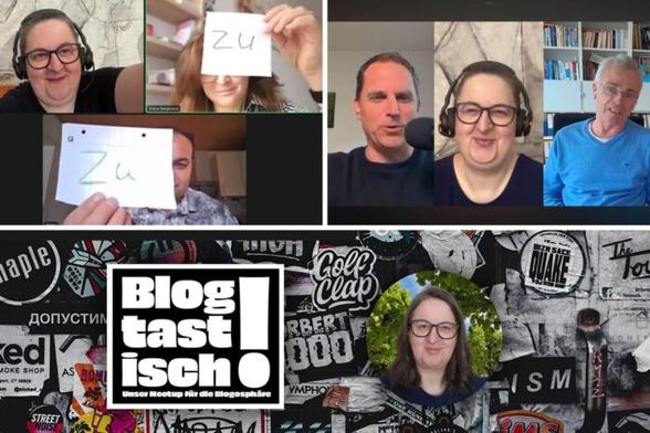 Fotocollage aus screenshots vom Sprachquiz, dem Podcast und der Bloggersession