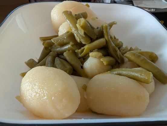 new potatoes and green beans in a bowl