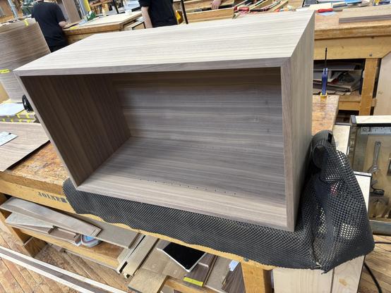 A dry fit of the cabinet body. It’s currently on its side. The oopsie has been fixed.