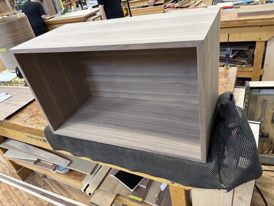 A dry fit of the cabinet body. It’s currently on its side. The oopsie has been fixed.