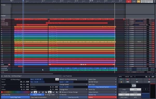 Screenshot of DAW with vocal tracks