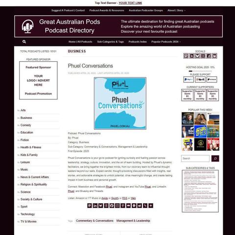 Phuel Conversations
Screenshot of the podcast listing on the Great Australian Pods website