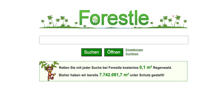 Ecosia's first version, when it was called Forestle. It shows the logo, the search field below and buttons to submit your search request.