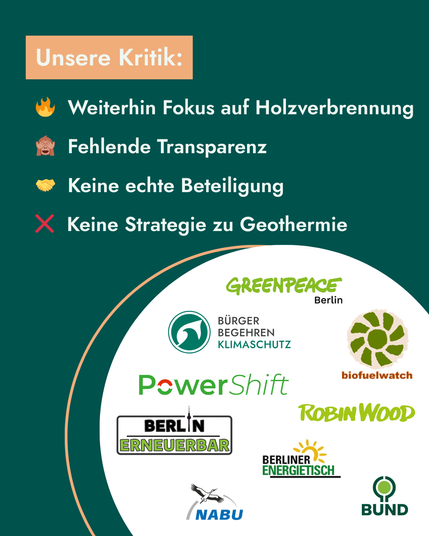 Unsere Kritik: weiterhin Fokus auf Holzverbrennung, Fehlende Transparenz, Keine echte Beteiligung, Keine Strategie zu Geothermie