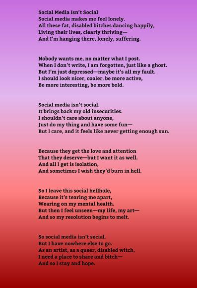 Photo with a poem on it with orange and pink colours in the background