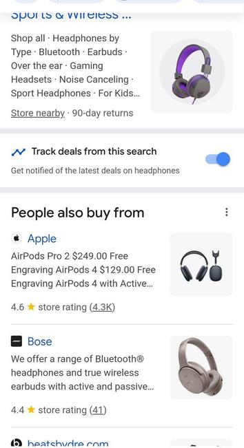 Google Search "Track deals from this search" toggle