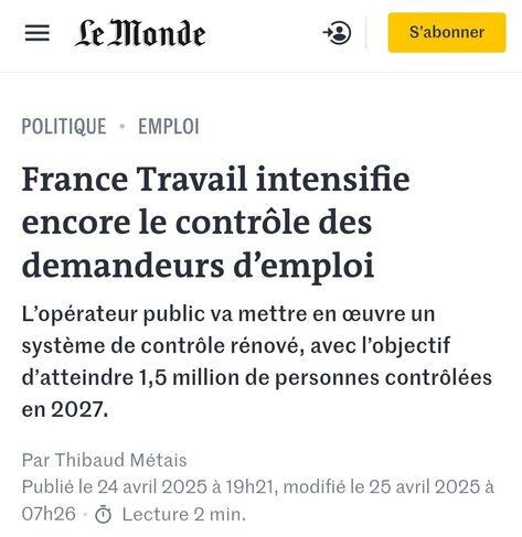 France Travail intensifie encore le contrôle des demandeurs d'emploi
L'opérateur public va mettre en œuvre un système de contrôle rénové, avec l'objectif d'atteindre 1,5 million de personnes contrôlées en 2027.