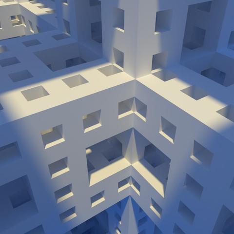 Inside a Menger sponge lit from above. The shadows are softer the further they are from their source. In this example using a very large sun, the distant ceiling casts very soft shadows in contrast to volumes casting sharp shadows on surfaces close to themselves.

In this Avoyd voxel render `Sun Angular Diameter` = 5 (larger sun -> smoother shadows.)
