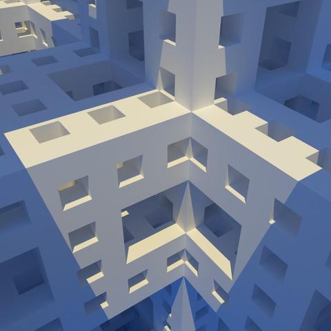 Inside a Menger sponge lit from above. All the shadows are sharp.

In this Avoyd voxel render `Sun Angular Diameter` = 0.1 (smaller sun -> sharper shadows)