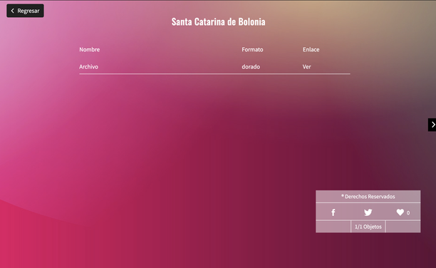Imagen del repositorio Mexicana de la Secretaria de Cultura en México que por falta de mantenimiento ya no despliega la imagen de los recursos, en este caso la imagen de Santa Catarina de Bolonia