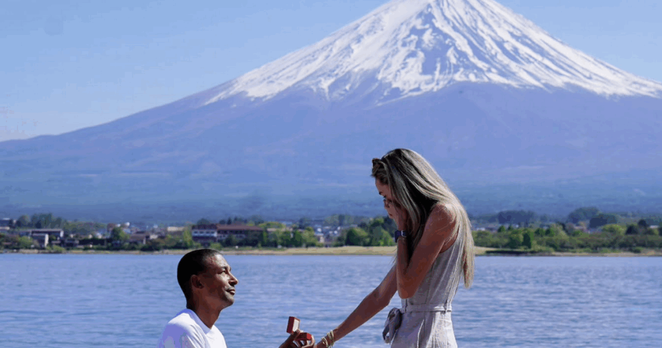Eilish McColgan engaged in front of Mount Fuji after London Marathon victory