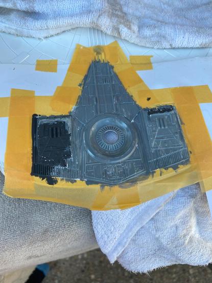The back of the bottom section of the same model. The 2 tone light/dark grey isn't intentional, and gives a "battle damaged" look which is not my intention. The idea is that this is going to be the undercoat layer, and the entire section will be painted the lighter grey with subsequent passes.
