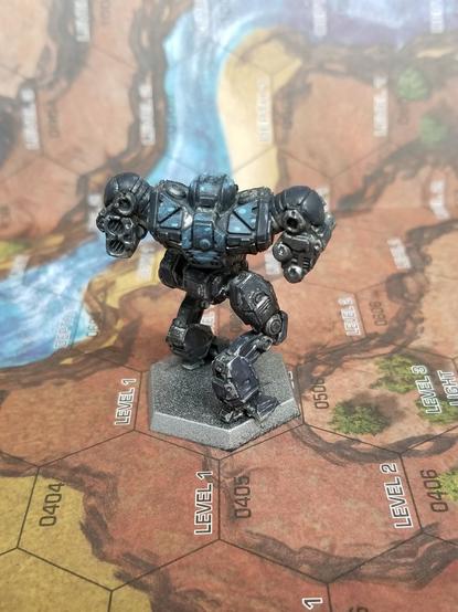 Rear view of a Nova Cat from Battletech, in Clan Nova Cat Alpha Galaxy colors
