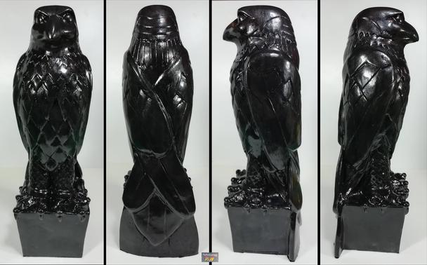 Straight on views around the Maltese Falcon prop replica.