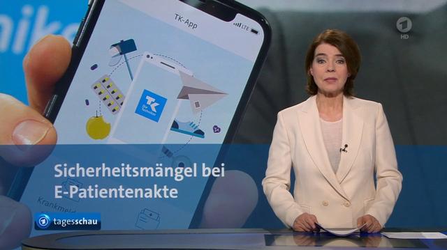 Screenshot der 20-Uhr-Tagesschau von heute. Meldung: Sicherheitsmängel bei E-Patientenakte.