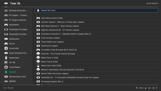 🕶️ The RetroArch GUI showing a list of games & a sorting of the games by supported emulator

📚️ RetroArch is a libre & multi-platform GUI for emulators, game engines and media players, using libretro (an abstraction layer) to configure them. Each supported emulator or engine takes the form of a plugin for libretro (called "libretro core" or "game core"), allowing it to be multi-platform, parameterized and linked to the user's hardware.