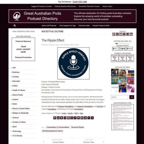 The Ripple Effect Podcast
Screenshot of the podcast listing on the Great Australian Pods website