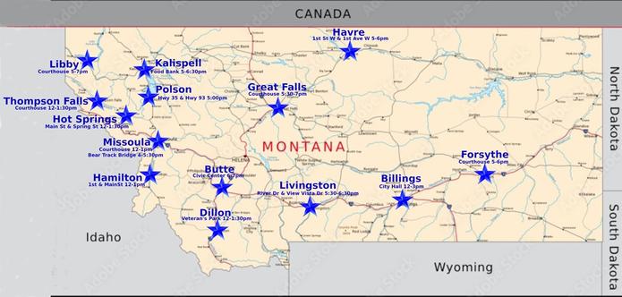 Billings: https://www.mobilize.us/mayday/event/776117/
Butte: https://www.mobilize.us/mayday/event/779641/
Dillon: https://www.mobilize.us/mayday/event/776919/
Forsythe: https://www.mobilize.us/mayday/event/778932/
Great Falls: https://www.mobilize.us/mayday/event/778998/
Hamilton: https://www.mobilize.us/mayday/event/781622/
Havre: https://www.mobilize.us/mayday/event/778204/
Hot Springs: https://www.mobilize.us/mobilize/event/783616/
Kalispell: https://www.mobilize.us/mobilize/event/783174/
Libby: https://www.mobilize.us/mobilize/event/783491/
Livingston: https://www.mobilize.us/mayday/event/780902/
Missoula: https://actionnetwork.org/events/may-day-in-missoula
Missoula: https://www.mobilize.us/mobilize/event/782798/
Polson: https://www.facebook.com/lakecountydems
Thompson Falls: https://www.mobilize.us/mobilize/event/782505/

MAY DAY: NATIONAL DAY OF ACTION
MONTANA - THURSDAY MAY 1ST, 2025
#billings #butte #dillon #forsythe #greatfalls #hamilton #havre #hotsprings #kalispell #libby #livingston #missoula #thompsonfalls
#mtpol #mtleg #mtnews #montana
#mayday #nationaldayofaction #wearethemany
#mobilize #indivisible #mtdems
www.mobilize.us/mayday/
https://maydaystrong.org/
www.facebook.com/50501Montana
https://www.mobilize.us/
https://bsky.app/profile/50501montana.bsky.social
https://actionnetwork.org/
https://iamerica.org/

Billings:12-3, City Hall
Butte:6-7, Civic Center
Dillon:12-1:30, Veteran's Park
Forsythe:5-6, Courthouse
Great Falls:5:30-7, Courthouse
Hamilton:12-1, 1s