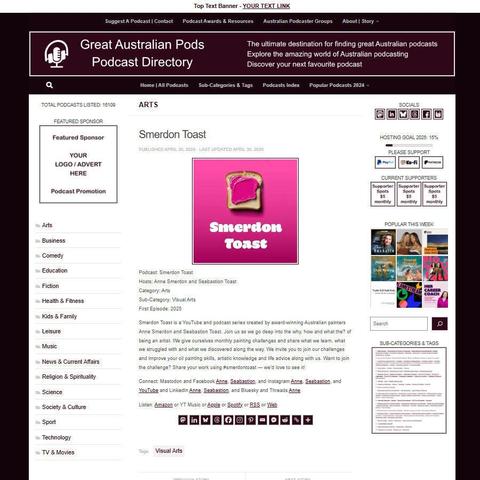 Smerdon Toast
Screenshot of the podcast listing on the Great Australian Pods website