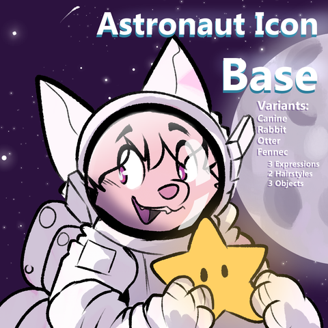 Astronaut Icon base   - Variants -   Canine, Rabbit Otter  Fennec "A furry astronaut grabbing a star with the moon in the background"