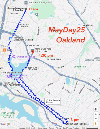 map showing routes betwen May Day demonstrations