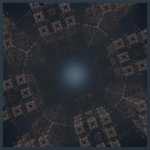 MIt Worten nicht adäquat zu beschreibenes Bild eines dreidimensionalen Fraktals, gerendert mit Mandelbulber 2.