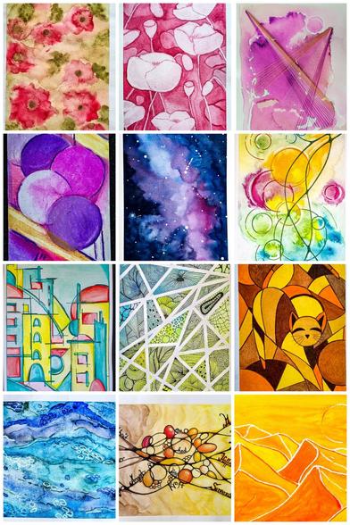 Collage aus 12 einzelnen abstrakten Bildern
