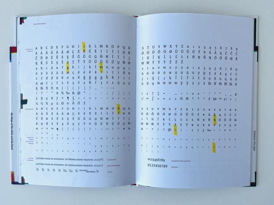 Spread with the whole glyphset of the serif version.