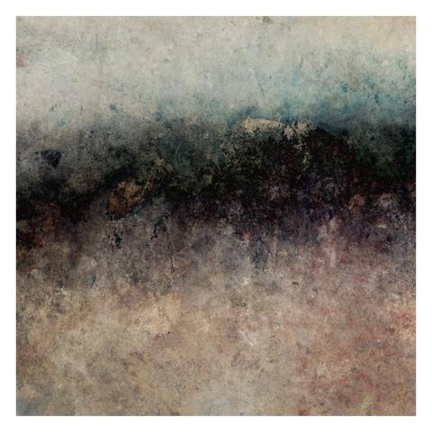 abstract artwork - a textured surface in pale warm tones in lower half, cool tones in upper third, with a dark band separating them.