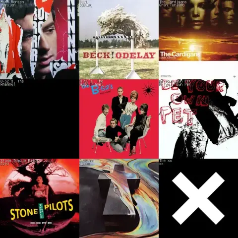 A grid of the covers of the nine albums that I've listened to the most this last month.