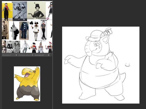 The pokemon drowzee redesigned to look like a mime, its not a finished sketch just something quick