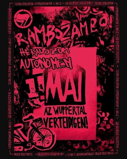 Plakat: Rambozambo – Heraus zum Autonomen 1. Mai, AZ Wuppertal verteidigen!