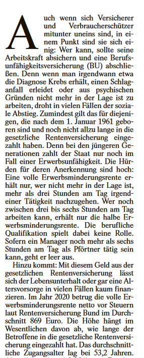 Auch wenn sich Versicherer und Verbraucherschützer mitunter uneins sind, in einem Punkt sind sie sich einig: Wer kann, sollte seine Arbeitskraft absichern und eine Berufsunfähigkeitsversicherung (BU) abschließen...