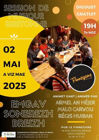 Session de musique bretonne le 2 mai à Quimper