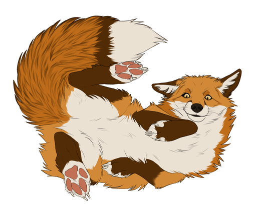 Furry art of me as a feral red fox lying on my back looking confused