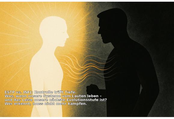 ESTP vs. INFJ: Kontrolle trifft Tiefe.
Was, wenn unsere Systeme vom Lauten leben - und das Leise unsere nächste Evolutionsstufe ist?
Wer erkennt, muss nicht mehr kämpfen.🖖