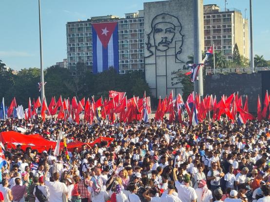 An image of the UJC (communist youth league) on the May Day Brigade in Havana on La Plaza De La Revolución