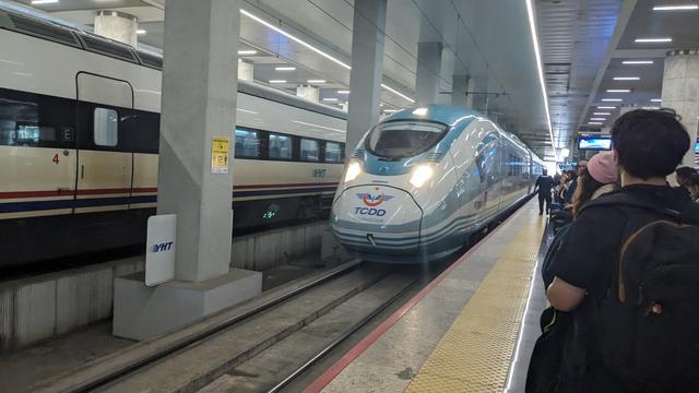 A TCDD Velaro entering Ankara YHT station.