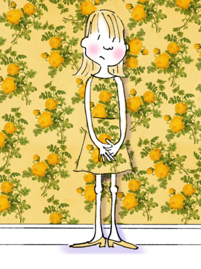 Color image of a colorful depiction of a social wallflower - image courtesy of Nancy Myers Illustration - https://nancydrewit.wordpress.com/2012/05/29/illustration-friday-faded/