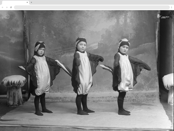 Photo of children in bird costumes from the archives of the State Library of Victoria