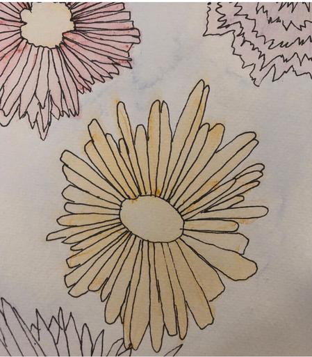 a cute display of various flowers in watercolor and ink. A simple, but beautiful display.