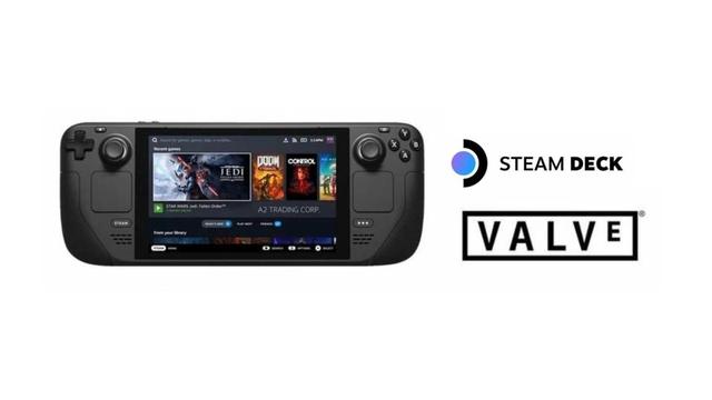 The Steam Deck, the portable gaming console  from Valve on a white background.